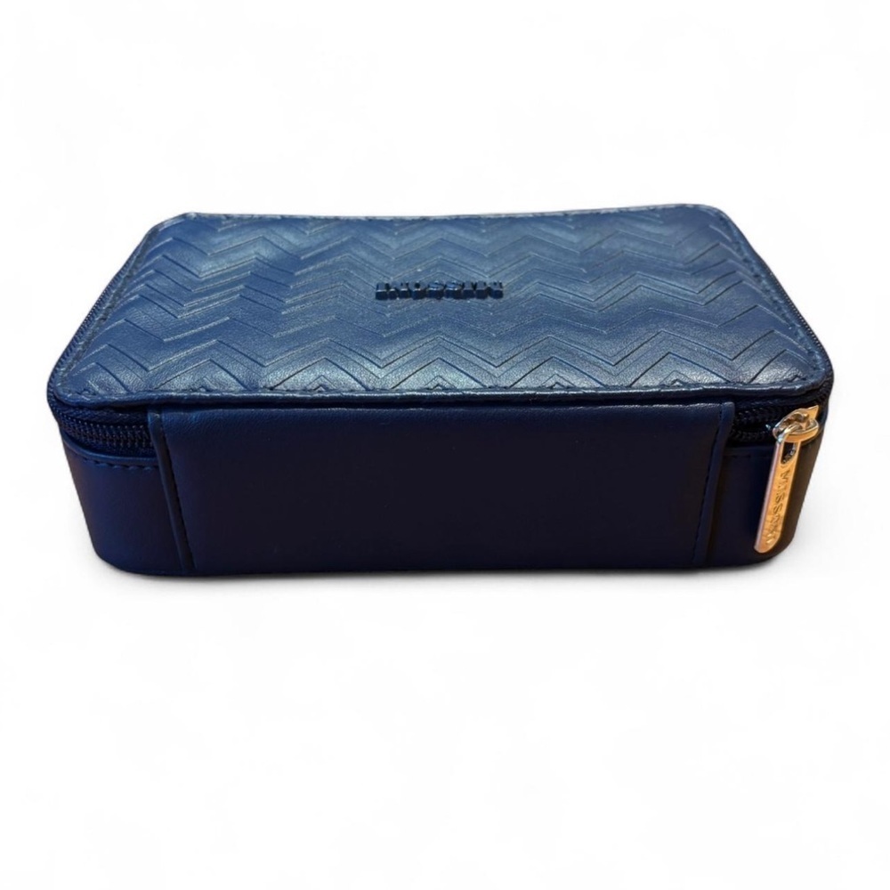 Missoni Delta Structured Cosmetic Case Zip Closure Navy Blue Chevron - Picture 6 of 6